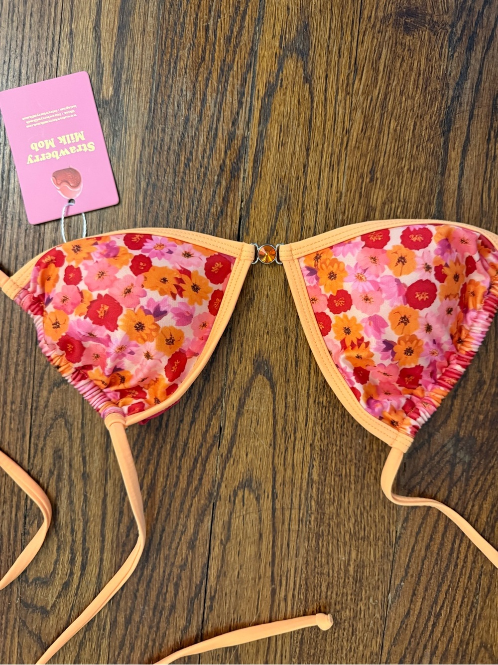 Strawberry Milk Mob Floral Bikini Top - Pink & Orange